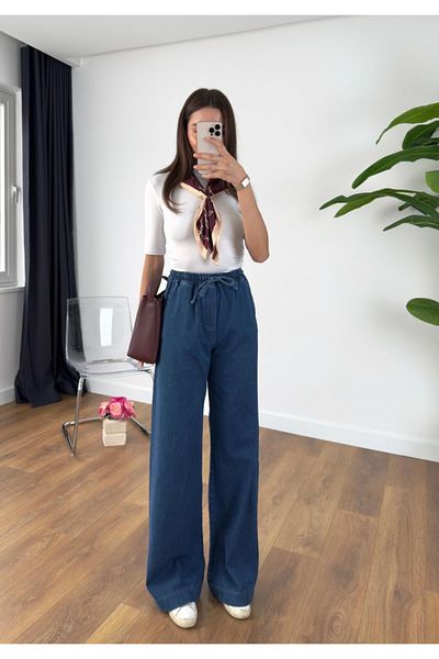 viyan butik Blue Denim Trousers with Elastic Waist