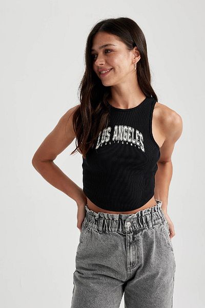 DeFacto Fitted Printed Crew Neck Crop Athlete A6298ax23sm