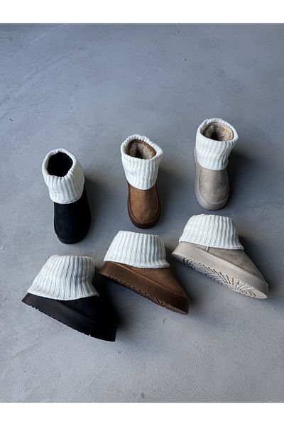 Cappmoda AYK-1013 Stone Color Dust Boots Λεπτομερείς ψηλές σόλες με γούνα εσωτερικά