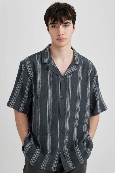 DeFacto Relax Fit Apache Collar Striped Short Sleeve Shirt B6563ax24sm