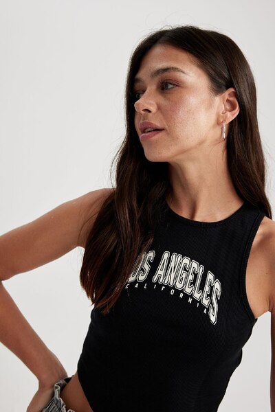 DeFacto Fitted Printed Crew Neck Crop Athlete A6298ax23sm