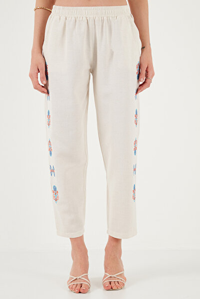 Lela Bohemian Embroidered Linen And Cotton Blended Shalwar Trousers Trousers 5865050