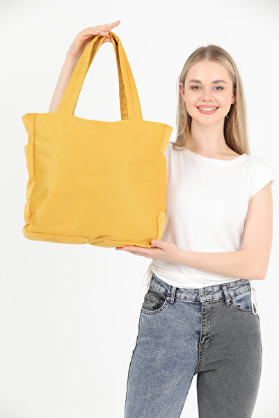 SHAKA Mustard U25 3 θήκες Πλαϊνές τσέπες 2 Λεπτομερείς φερμουάρ Γυναικεία τσάντα ώμου καμβάς B:35 E:35