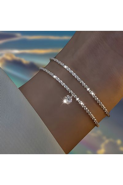 Choice 2pcs crystal 1-6pcs Shiny Silver Plated Copper Heart Rhinestone Chain Bracelets Set for Women Teen Y
