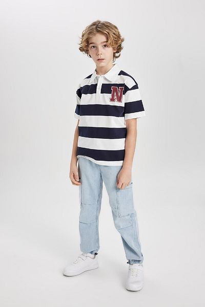 DeFacto Chlapecké oversize polo tričko s pruhovaným potiskem – krátký rukáv B9514A824Sm