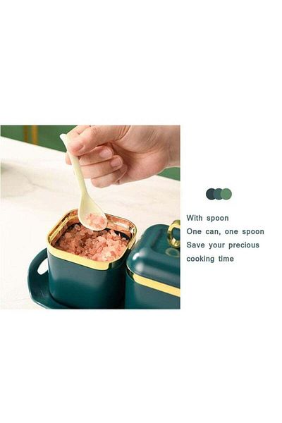 COOYA 4-Piece Acrylic Spice Pots Set, With Seal Lid and Spoon, Label Gifts, for Kitchen Storage, Green
