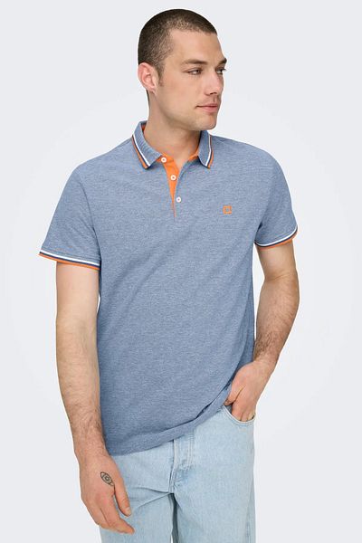 Only & Sons Ανδρικό μπλουζάκι Onsfletcher Polo Neck 100% βαμβάκι 22024827   Μπλε