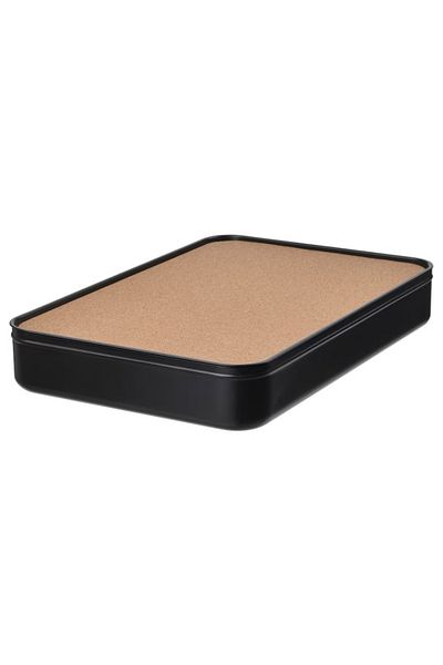 IKEA HARVMATTA Box with Lid, Anthracite, 24x35x6 cm – Durable Metal Storage with Cork Lid