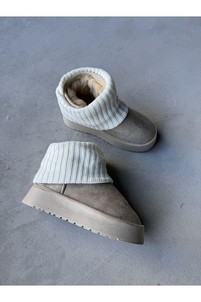 Cappmoda AYK-1013 Stone Color Dust Boots Λεπτομερείς ψηλές σόλες με γούνα εσωτερικά