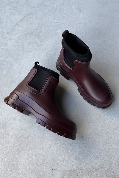 Cappmoda AYK-1012 Claret Red Scuba Fabric Rubber Λεπτομερείς αδιάβροχες μπότες βροχής με ψηλή σόλα