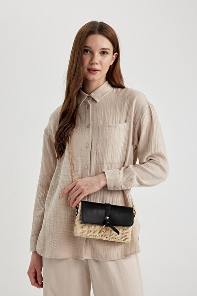 DeFacto Damen-Umhängetasche aus Stroh mit langem Riemen B9040axns