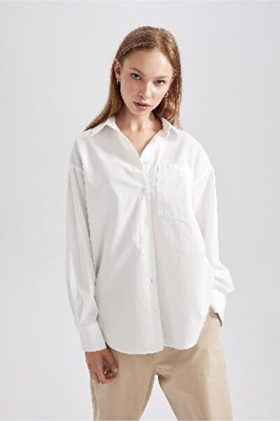 DeFacto Oversize széles szabású poplin hosszú ujjú 100% pamut ing U7763az23au