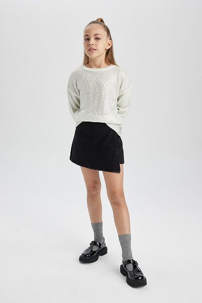 DeFacto Dziewczęcy sweter z dzianiny z okrągłym dekoltem B8414A823Wn