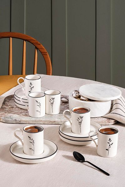 Kütahya Porselen Bone Desire 12 Piece Coffee Set for 6 People Angelica Black