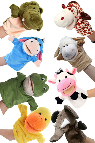 Toyaş مجموعة دمى قطيفة تعليمية وممتعة مكونة من 8 قطع، دمية يد تتحرك بالفم