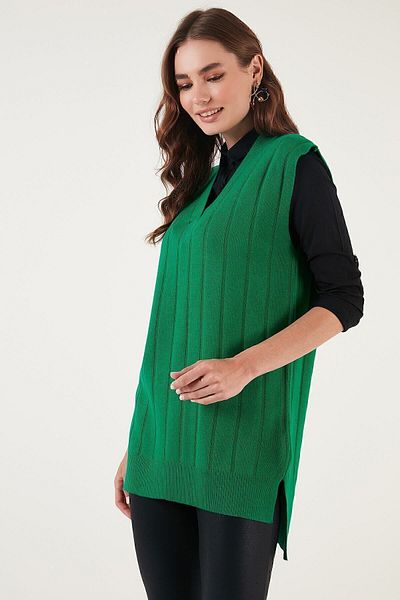 Lela V-Neck Long Knitwear Sweater