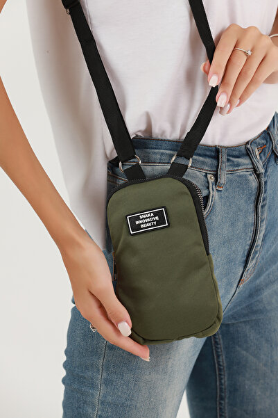 SHAKA Khaki Green U32 Single Zipper Compartment Adjustable Strap Canvas Fabric Unisex Phone Holder Wallet Bag