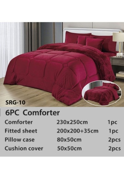 smart home 6 Pieces Winter Comforter Set One Velvet Side And One Side Fur Queen Size 230x250 cm