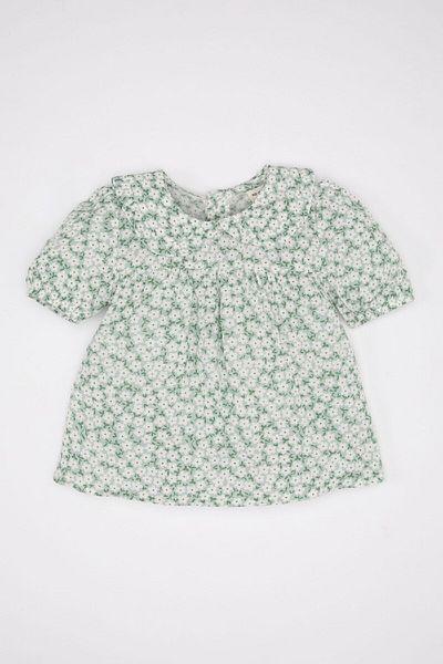 DeFacto Viscose Crinkle Flower Patterned Baby Girl Blouse - Baby Collar, Short Sleeve B9796A524Sm
