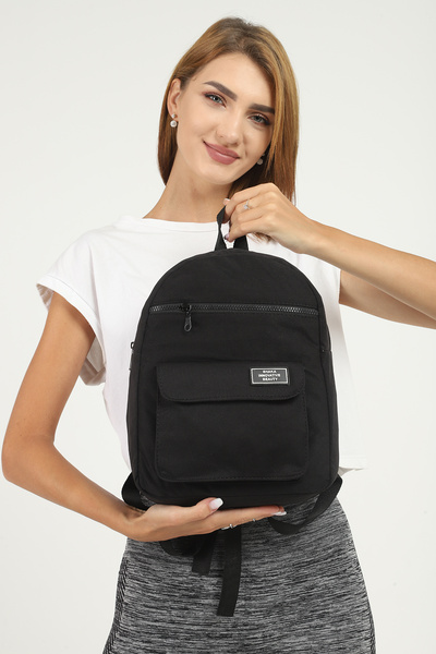 SHAKA Black U15 3 Compartment Front Pocket Detailed Canvas Fabric Unisex Backpack L:30 E:25 W:9