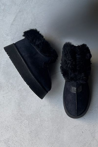 Cappmoda Ayk-1011 Black Full Fur Inside Half Foldable Boots with Back Writing