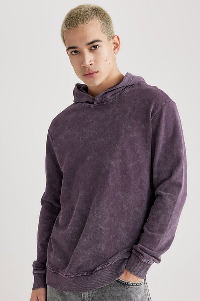 DeFacto Regular Fit Hooded Washed Faded Effect Basic Plain Sweatshirt B9220Ax23Wn