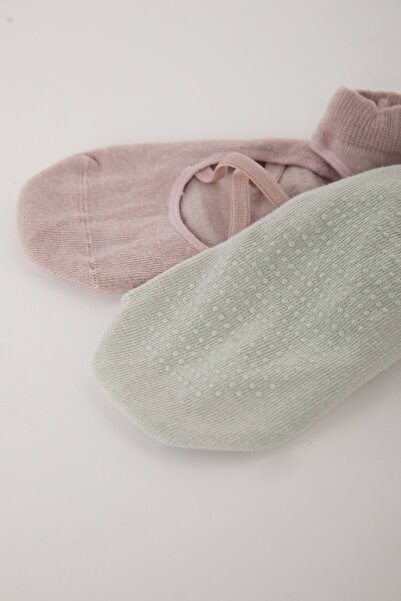 DeFacto Дамски памучни чорапи за пилатес от 2 части A6887Axns