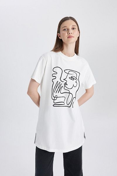 DeFacto Crew Neck Printed Regular Fit T-Shirt Tunic - C0408ax24sp
