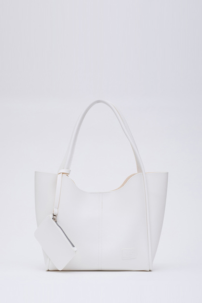 SHAKA Λευκή Shk108 Γυναικεία τσάντα χεριού και ώμου με πορτοφόλι από συνθετικό δέρμα και τσάντα μακιγιάζ