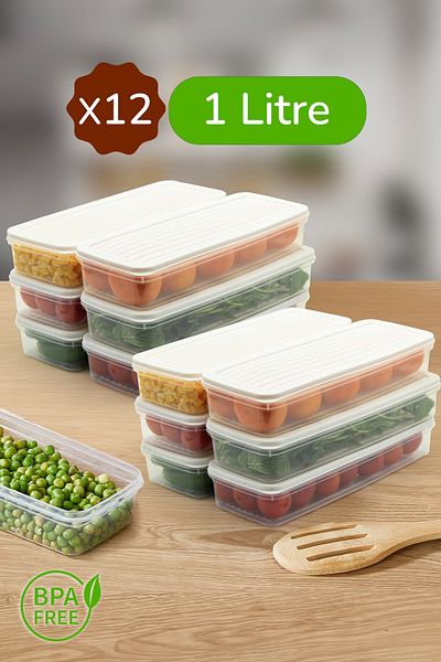 Ayshe Home Concept 12-Piece Storage Container, Refrigerator, Microwave Compatible Storage Container White-Anthracite 12 X 1000 ml