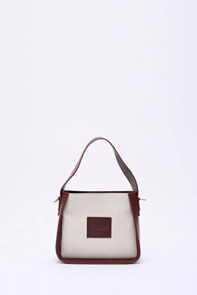 SHAKA Bordo Shk176 Suni Deri Detaylı, Tek Bölmeli, Fermuarlı, Kanvas El, Kol ...