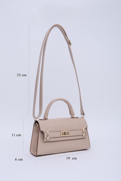 SHAKA Mink Shk188 Faux Leather Single Compartment Lock Detailed Strap Hand, Arm and Shoulder Bag