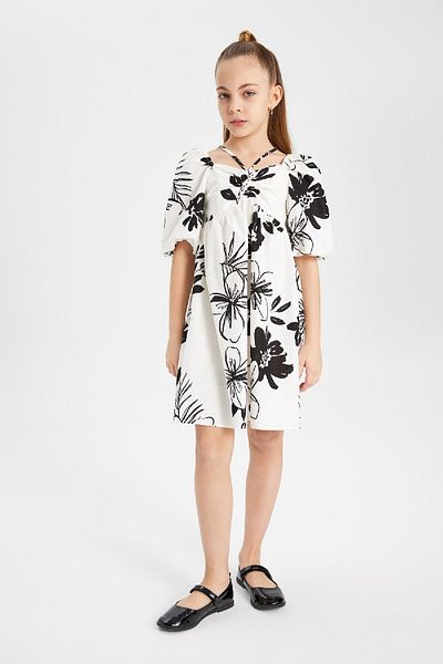 DeFacto Girl's Patterned Short Sleeve Cotton Dress C0534a824sm
