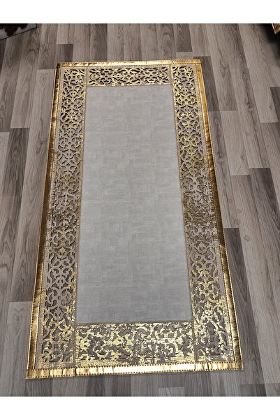 KuzeyCarpet Eskitme Gold ve Ekru Renkli Lazer Kesimli Halı
