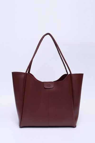 SHAKA Burgundy Shk76 Large Size Women's Hand and Shoulder Bag with Snap Fastener Strap Faux Leather Makeup Bag