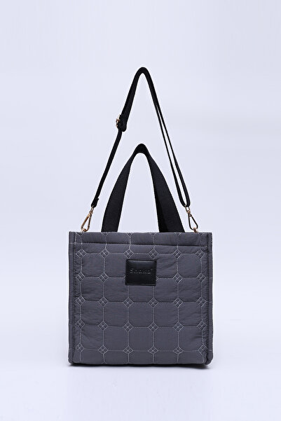 SHAKA Gray Shk168 Fabric Double Strap Dark Leather Lined Shoulder Bag