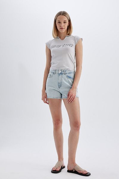 DeFacto Pantaloni scurți de jeans skinny Mom Fit cu talie înaltă - C0681AX24SM