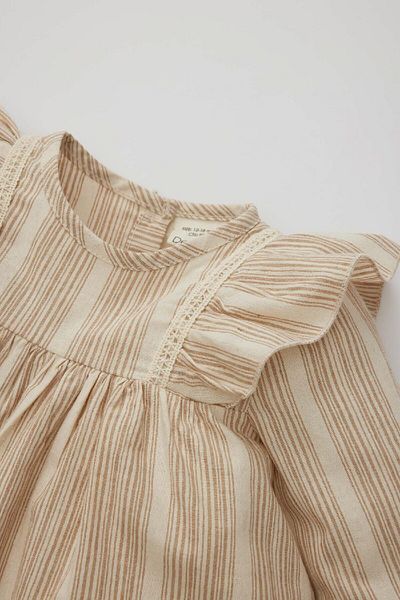 DeFacto Gestreiftes Langarmkleid in Leinenoptik für Babys (Mädchen) C0769a524sp