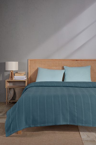 MYLASA HOME Mylasahome 100% Natural Cotton Bordered Patterned Single Pique 160X220Cm