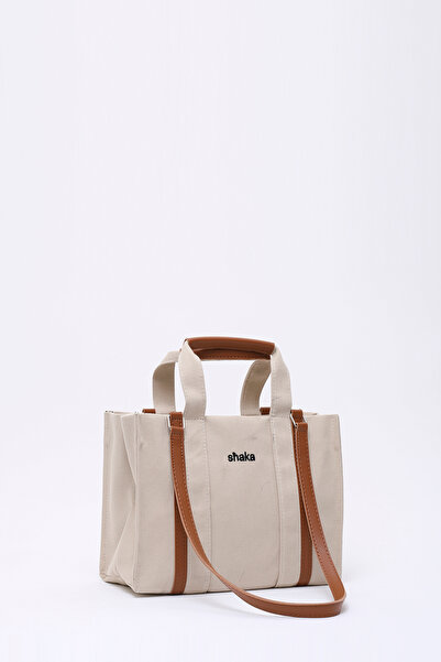 SHAKA Cream Shk170 Canvas Fabric, Single Compartment, Inner Pocket, Lined, Zippered Hand, Arm and Shoulder Bag