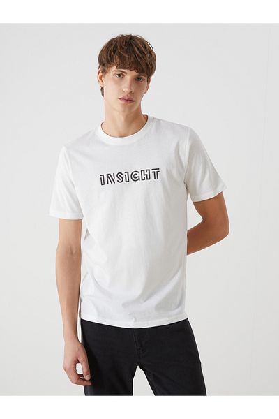 LC Waikiki Bedrucktes Herren-T-Shirt aus gekämmter Baumwolle mit Rundhalsausschnitt