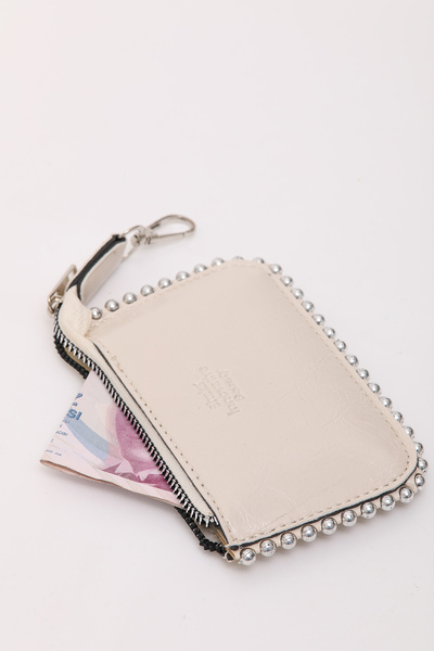 SHAKA Cream Shk192 Faux Leather Beaded Charm Bag Accessory, Card Holder Wallet