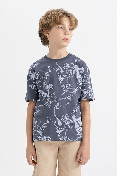DeFacto Boy Oversize Wide Fit Crew Neck Printed Short Sleeve T-Shirt C1347A824Sm