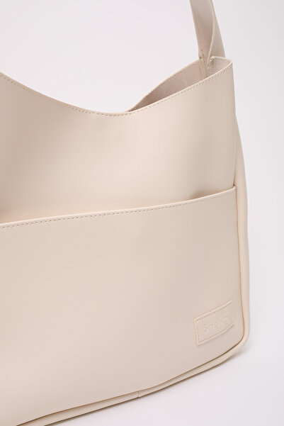 SHAKA Cream Shk180 Faux Leather, Snap Fastener, Two Compartment Hand, Arm and Shoulder Bag