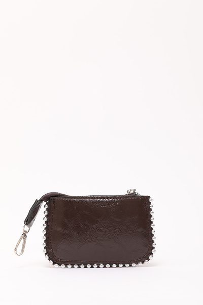 SHAKA Coffee Color Shk192 Faux Leather Beaded Charm Bag Accessory, Card Holder Wallet