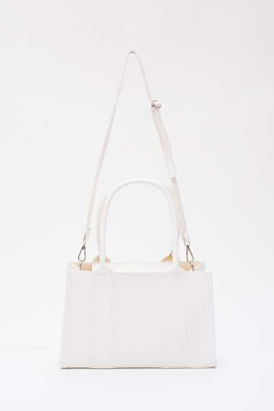 SHAKA Λευκό Shk83 Faux Leather Τσάντα χειρός, μπράτσου και ώμου με διπλό λουρί με φερμουάρ μονής θήκης L:17 E:27 W:10