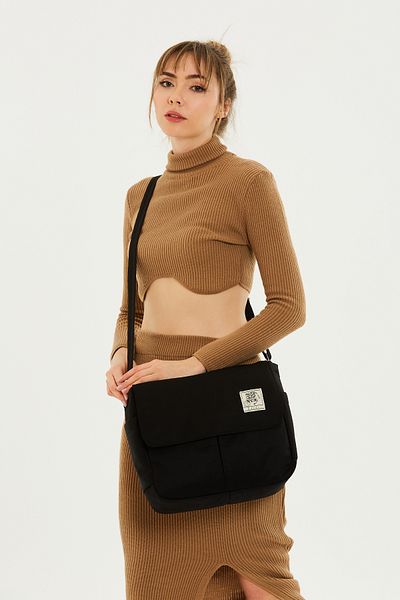 SHAKA Black U54 Postman Model 5 Compartments Adjustable Strap Daily Unisex Arm and Shoulder Bag L:26 E:30 G