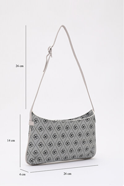 SHAKA Τσάντα χεριού, μπράτσου και ώμου με μονόγραμμα με εμπριμέ γκρι Shk129 από συνθετικό δέρμα με φερμουάρ και ρυθμιζόμενο λουράκι