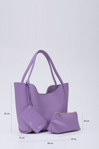 SHAKA Geantă de mână și de umăr pentru femei Lilac Shk108 cu portofel din piele artificială și geantă de machiaj L:25 E:38 L:15 cm
