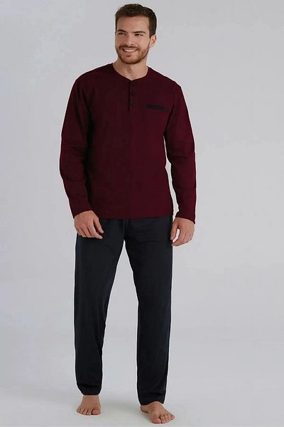 Eros Pijama Βασικό μονόχρωμο βαμβακερό μακρυμάνικο ανδρικό σετ πιτζάμες